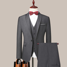 Tải hình ảnh vào trình xem Thư viện, <transcy>Áo khoác ba mảnh nam kẻ sọc công sở trang trọng Phù hợp với thời trang nam giới thời trang áo cưới kẻ sọc nhỏ phù hợp với áo khoác + áo vest + quần</transcy>