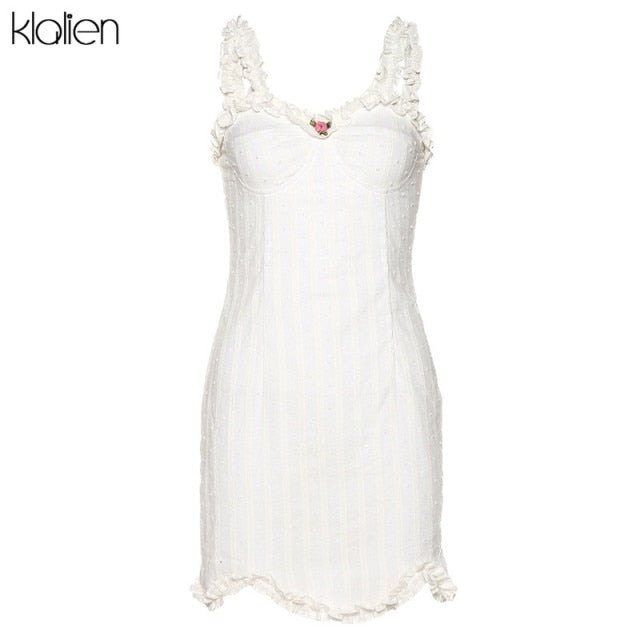 KLALIEN Sexy Lace Camis Dresses Elegant Mini Women Package Hip Bodycon Slim Soft Party Dresses White Sweet 2021 Holiday Summer