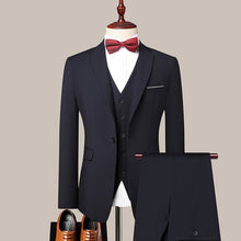 Tải hình ảnh vào trình xem Thư viện, <transcy>Áo khoác ba mảnh nam kẻ sọc công sở trang trọng Phù hợp với thời trang nam giới thời trang áo cưới kẻ sọc nhỏ phù hợp với áo khoác + áo vest + quần</transcy>
