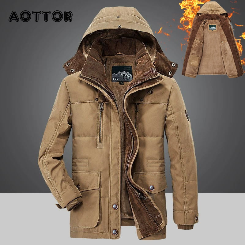 Winter Men Hooded Parkas Fur Linner Thicken Jacket Male Casual Overcoat Hat Detachable Coats Man Jaqueta Masculina Plus Size 4XL